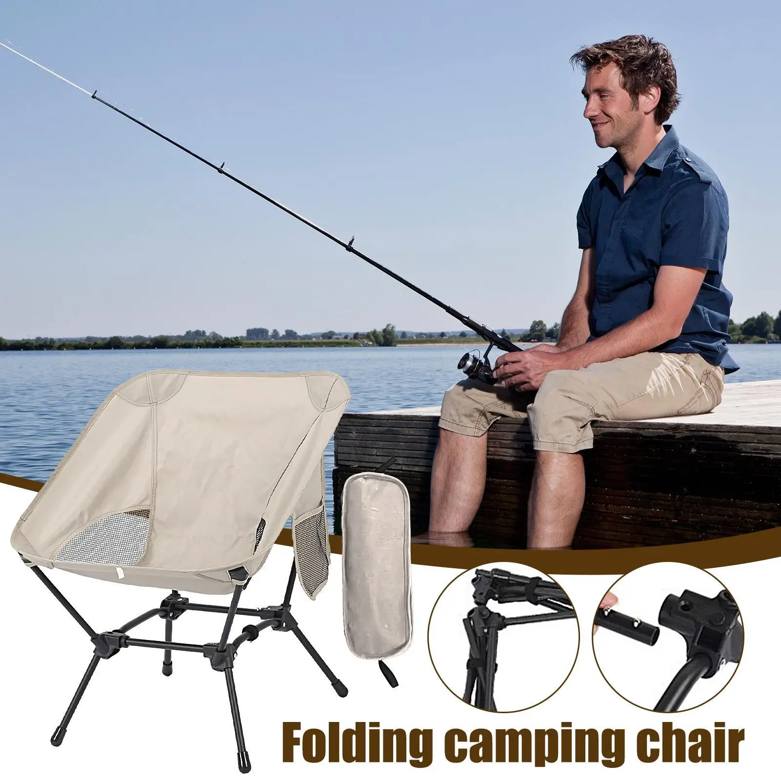 

Уличный складной стул, небольшой портативный пляжный стул для кемпинга с боковым карманом для пикника, пешего туризма, рыбалки, сада у бассейна