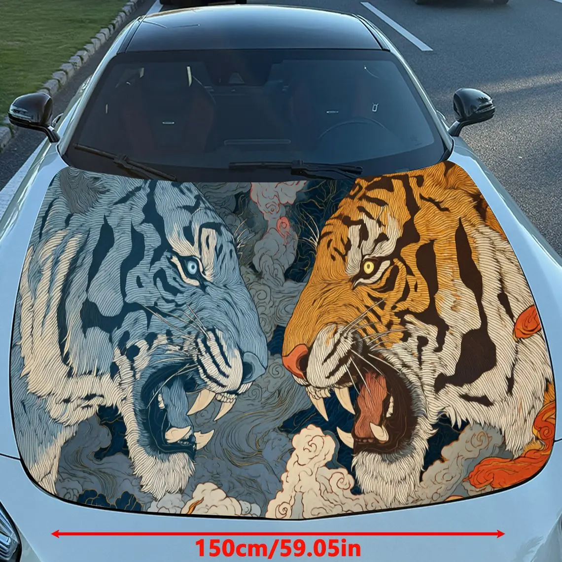 ملصقات غطاء السيارة القوية من Clashing Tigers - لفافة فينيل ذاتية اللصق ومقاومة للماء ومتينة، وتزيين وتحمي سيارتك، Fi
