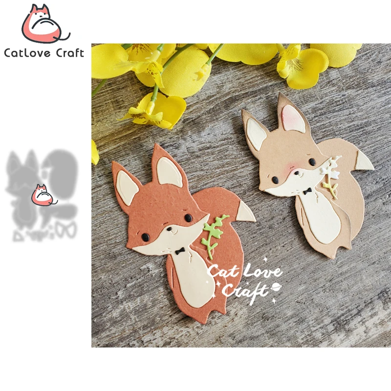 Catlove Fox Tier hält Blumen Metall-Stanzformen, Scrapbooking-Schablone, gestanzte Kartenherstellung, DIY-Handwerk, Prägung, neue Stanzformen 2022