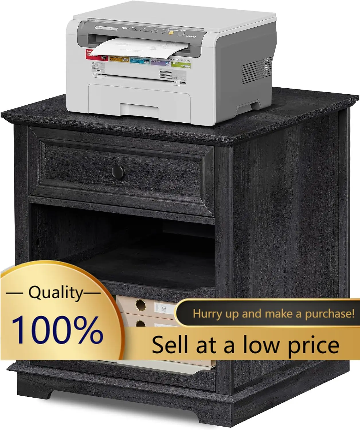 Lateral File Cabinet 3 Drawer File Cabinet with Charging Station, Printer Stand with Open Adjustable Storage Shelves, Lateral Fi