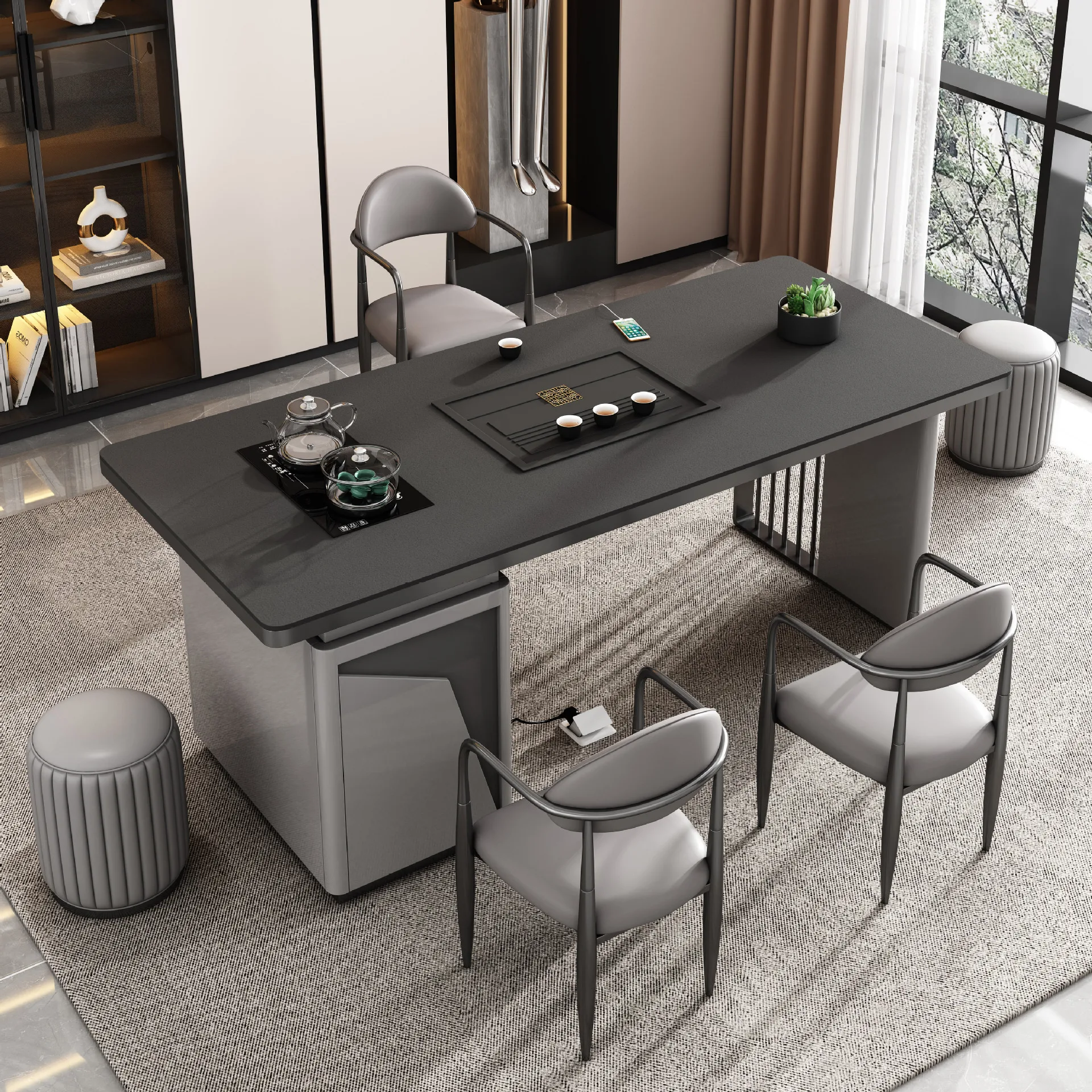 

Light luxury rock slab tea table, office exhibition hall, home modern simple tea table