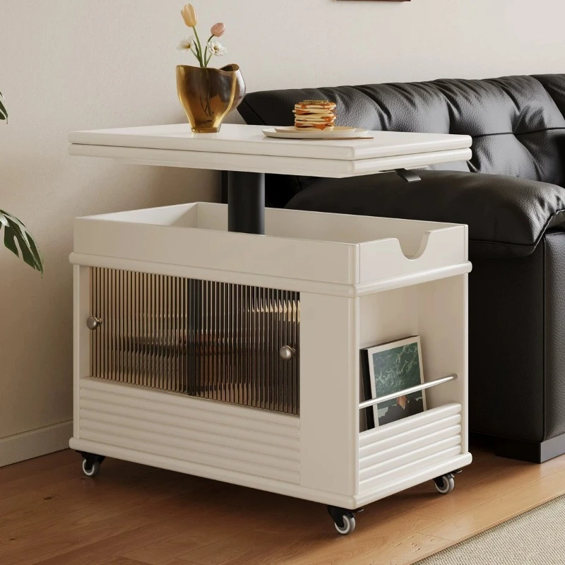 Wooden folding mobile sofa side few living room balcony coffee table storage trolley