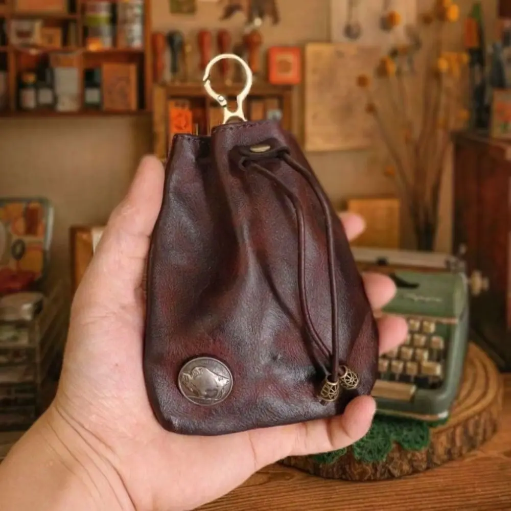 Fashion Vintage Drawstring Key Wallet Retro Medieval Pouch Change Purse Simple Keychain Coin Organizer Waist Bag Jewelry Storage