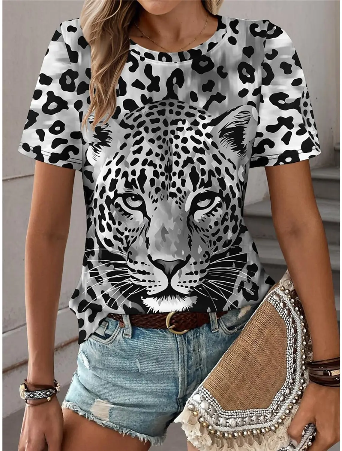 Summer Women's T shirt 3d Print Colorful Leopard Graphics Tees Casual Short Sleeve Tops Fashion O-Neck t shirt for women