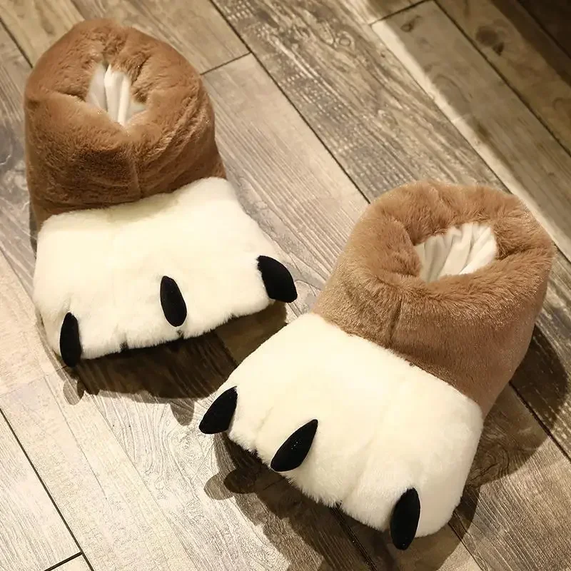 2023 Fun Animals Bear Paw Ankle Boots Slippers Winter Female House Furry Fur Girls Home Floor Fluffy Bear Paw Claw Flip Flops