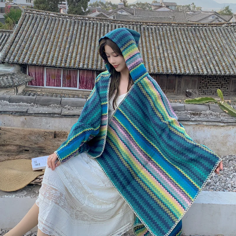 Striped shawl, cape, sun-protective, UV-resistant scarf, outerwear