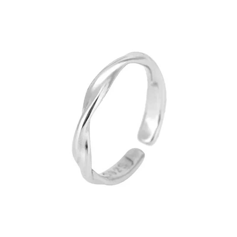925 Sterling Silver Simple Twisted Wire Ring Women's Dinner Party Luxury Hand Jewelry