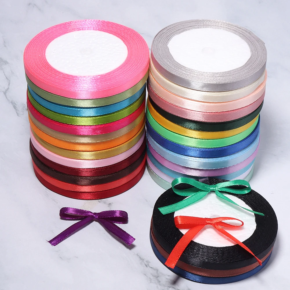 25 Yards/Lot 33 Farben 6mm Seidensatinbänder DIY Handgemachte Schleifen Haarnadeln Geschenkverpackung Weihnachten Hochzeit Party Dekorationsbänder – Detail 3