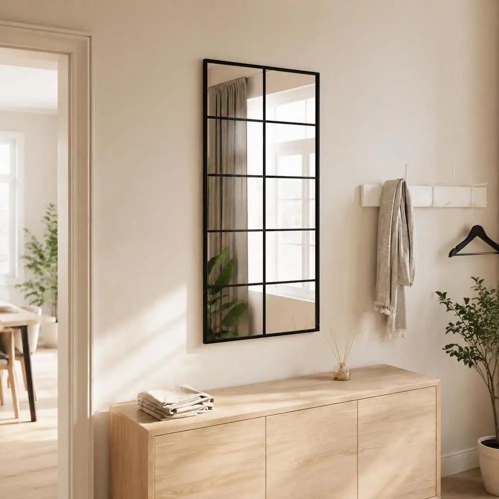 Miroir Mural Rectangulaire 50 X 100 Cm, Cadre en Fer Thermolaqué et Verre Premium, Monture Métallique Robuste Résistante à la Rouille, Réflexion Cristalline pour Maquillage et Toilettes, Style Moderne