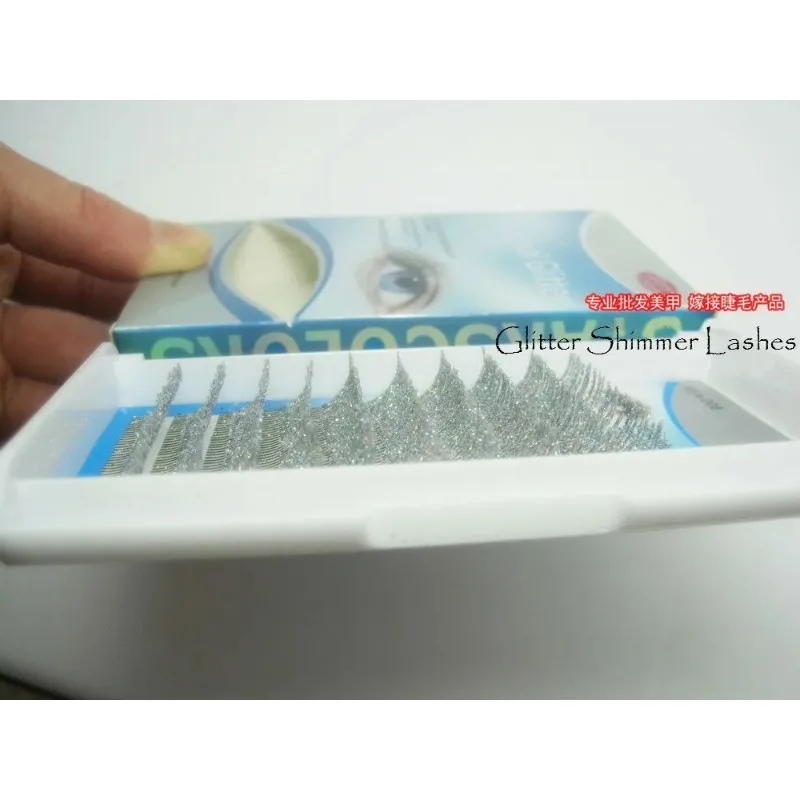 C  Curl 0.15mm Fashion Glitter Eyelash Extensions 12 Strips Individual Eyelash Extension False Eyelashes Glitter Silver