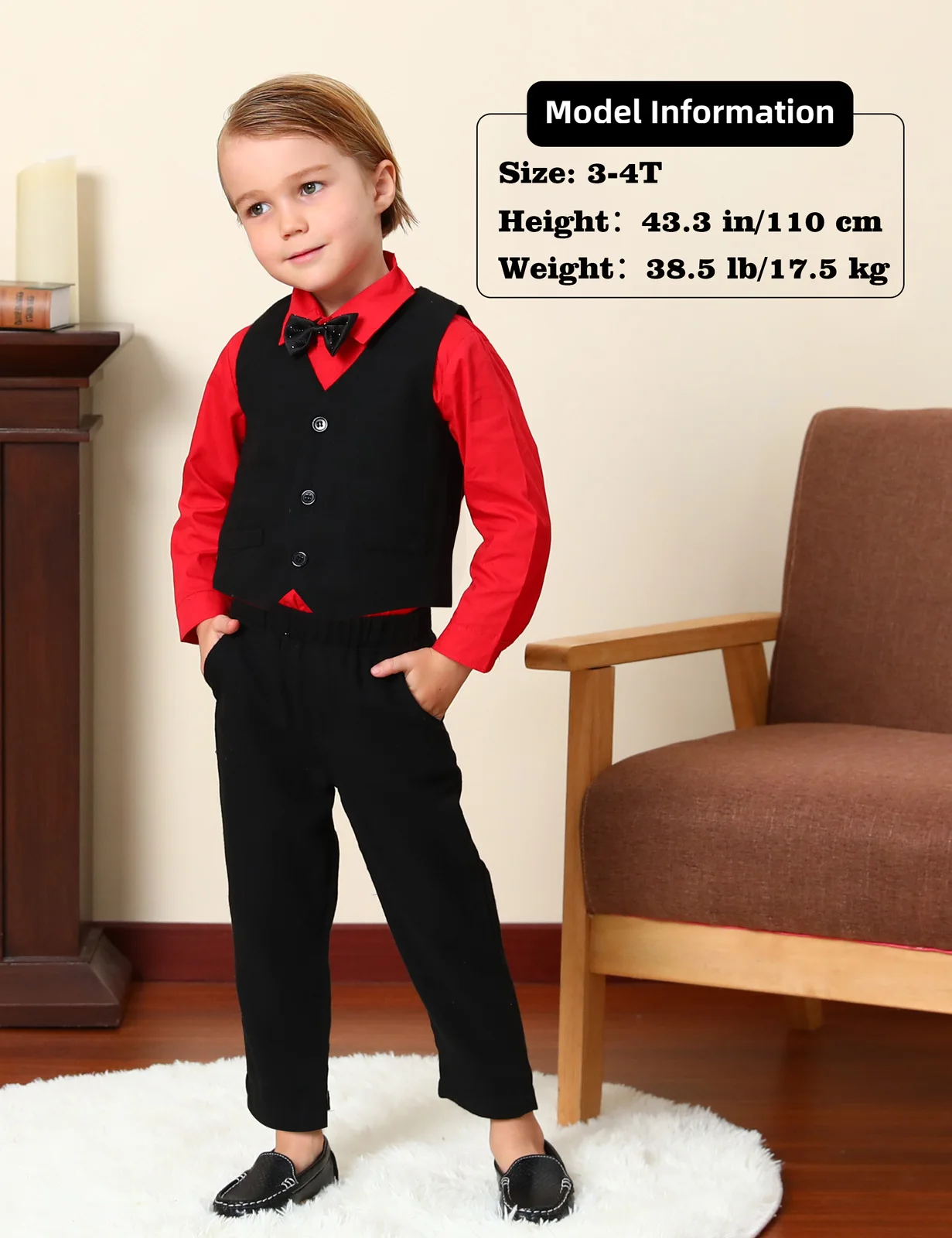 Toddler Christmas Formal Suit Kids Boys Red Black Clothes Set Baby Wedding Outfit Birthday Gentleman Shirt Pants Vest Bowtie