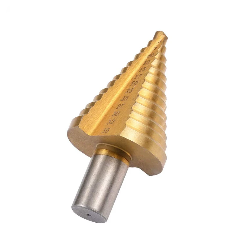 1pcs 5-35mm Hss Triangular Shank Natural Gold Coloured Pagoda Drill Step Reaming Drill Multi-function Pagoda Hole Opening