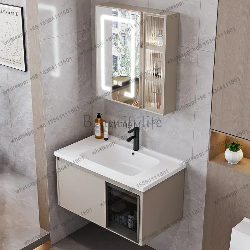 yj57 Cream wind space aluminum carbon bathroom cabinet combination washstand integrated ceramic wash basin toilet