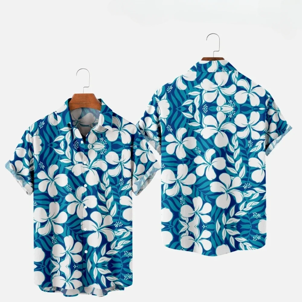 Men's Fashion Summer T-Shirts Hawaiian 3d Print Cozy Casual One Button Shirts Short Sleeve Beach Oversized Shirts