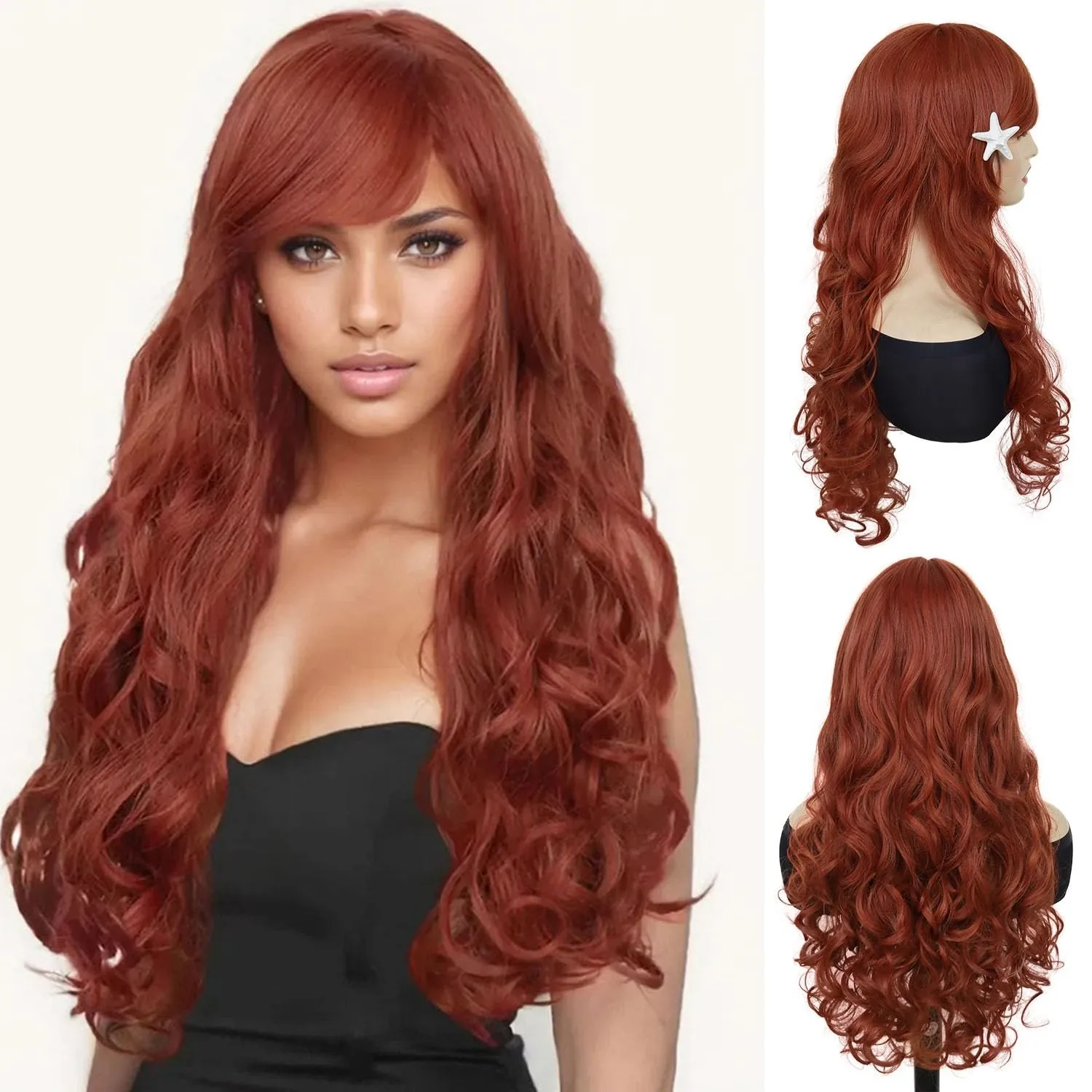 

24 inch Long Curly Auburn Wig for Stylish Appeal Stunning Body Wave Wig