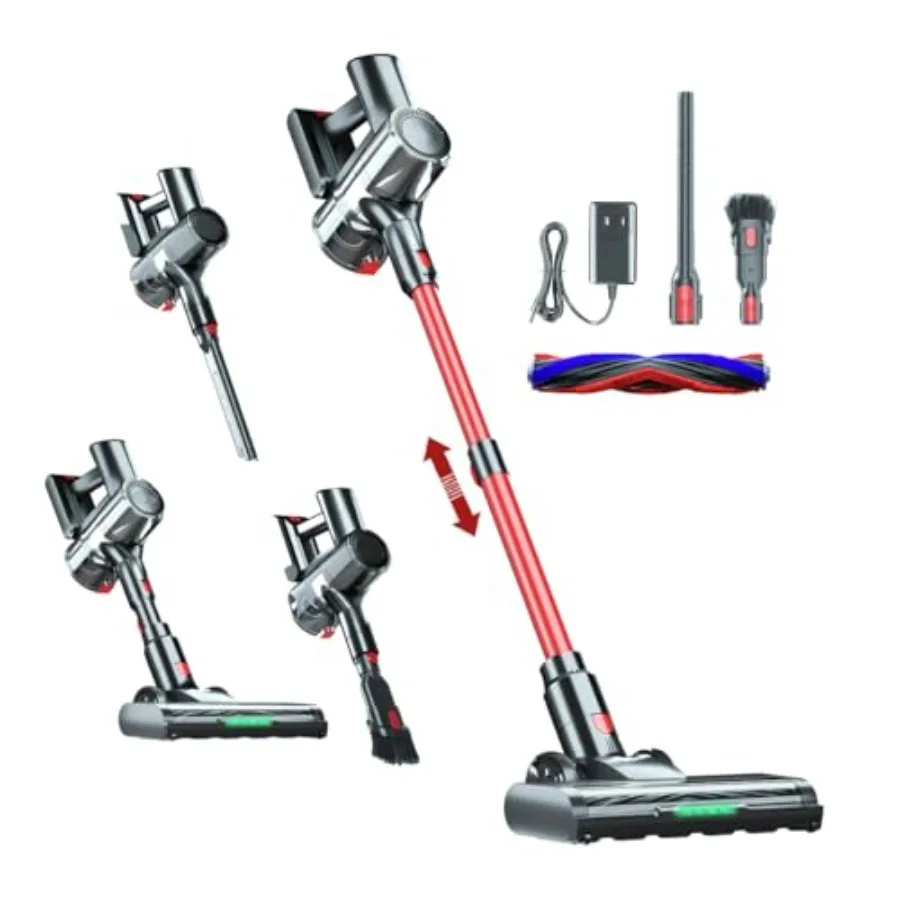 

Беспроводной пылесос 350 Вт/48 кПа для дома, 50 минут работы, вертикальный пылесос с LED-дисплеем, защита от запутывания и креплением на стену