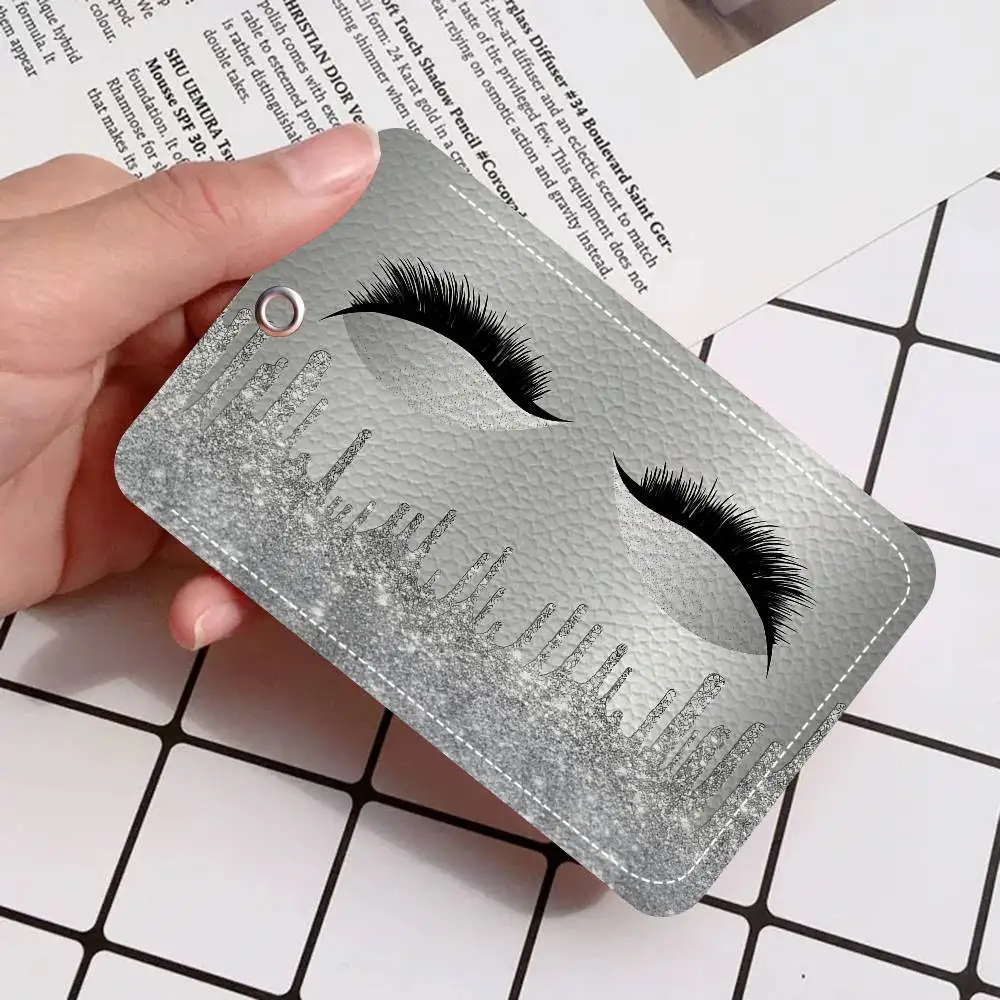 Glitter Eyelashes Card Holders Student ID Card Protective Cover Cases Student Campus Access Cards Key Chain Anti-lost