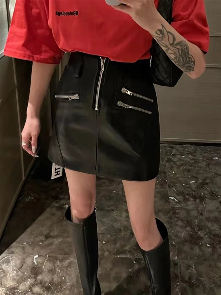 

Autumn Winter 2025 New High Waist Slimming Half Skirt Women Zipper Design Streetwear Short Style A-line Pu Leather Skirt