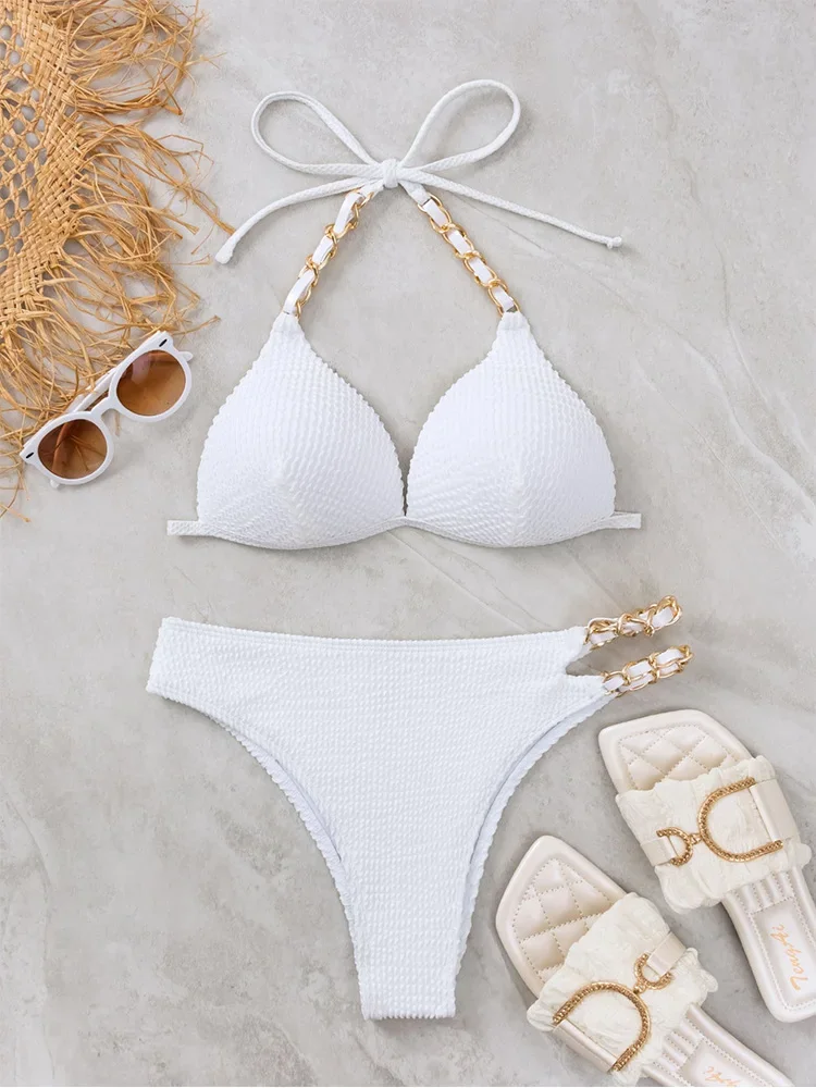 Bikini sexy con lacci solidi Set da 2 pezzi Costume da bagno diviso da donna Bikini da spiaggia a vita alta 2025 Nuovo set bikini da bagno estivo