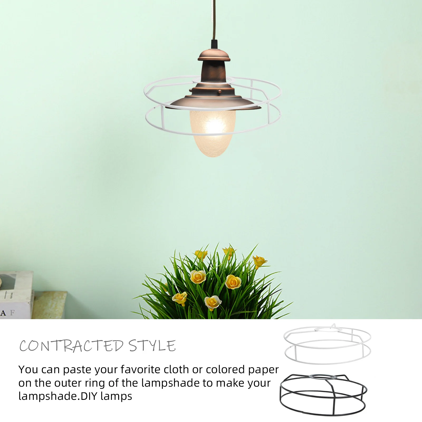 

2Pcs Round Frame Metal Wire Pendant Light Ceiling Lamp Frames for Ceiling Lamp Frames Living Bedroom DIY Sturdy