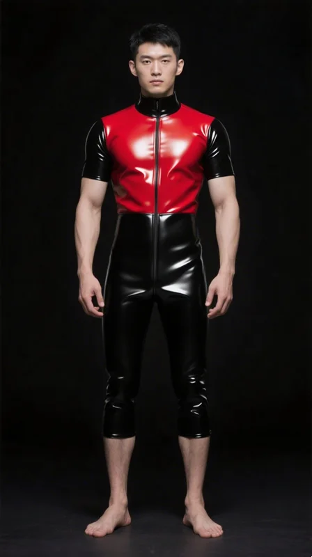 

100% Natural Latex Rubber Halloween Masquerade Handmade Custom Cosplay Catsuit Fashionable sports Suit Black&red