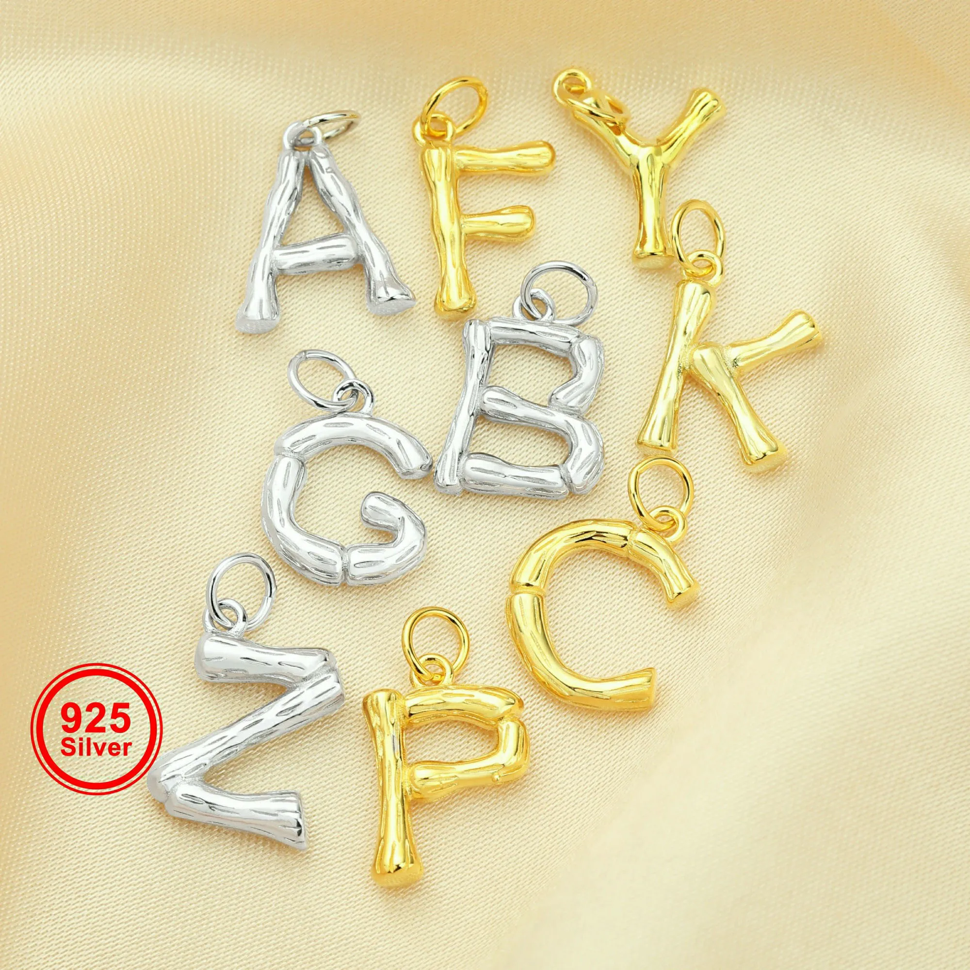 12-13MM Initial Letter Charm,Tree Branch Shaped Letter Charm,Solid 925 Sterling Silver Charm,Simple Alphabet Charm 1431186