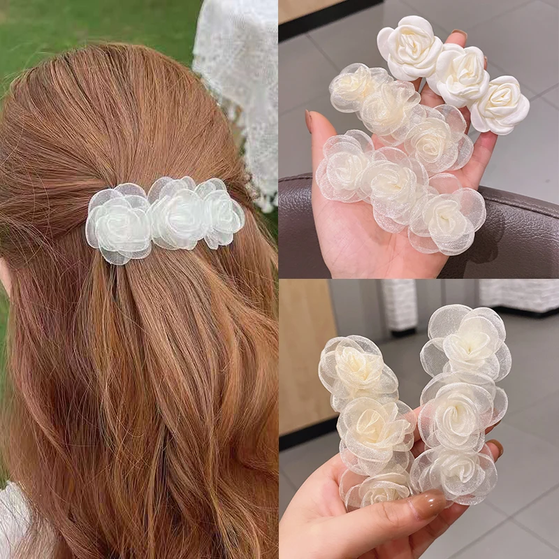 WLP Korean Fashion Camellia Flower Hairpin for Women Vintage Sweet Kpop Floral Hairgrip Hair Clip Accessories Jewelry Ornament