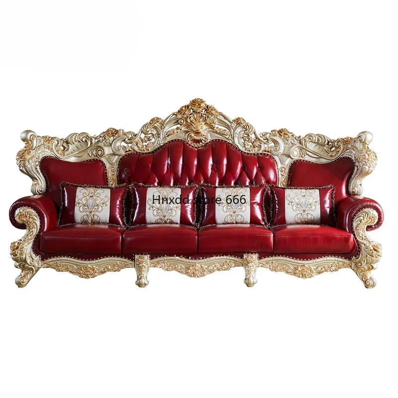 French court living room solid wood luxury leather sofa