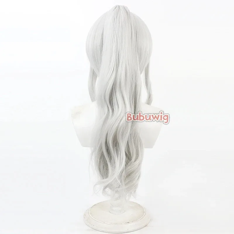 Bubuwig الشعر الاصطناعية Omagari الأرنب تأثيري الباروكات الأزرق الأرشيف Omagari الأرنب 60 سنتيمتر طويل الفضة الأبيض ذيل حصان شعر مستعار مقاومة للحرارة