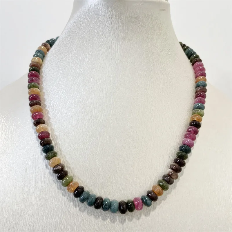 Luxury Brazil Candy Tourmaline Necklace Colorful Natural Stone Jewelry Elegant Exquisite Beaded Chain Choker Collier