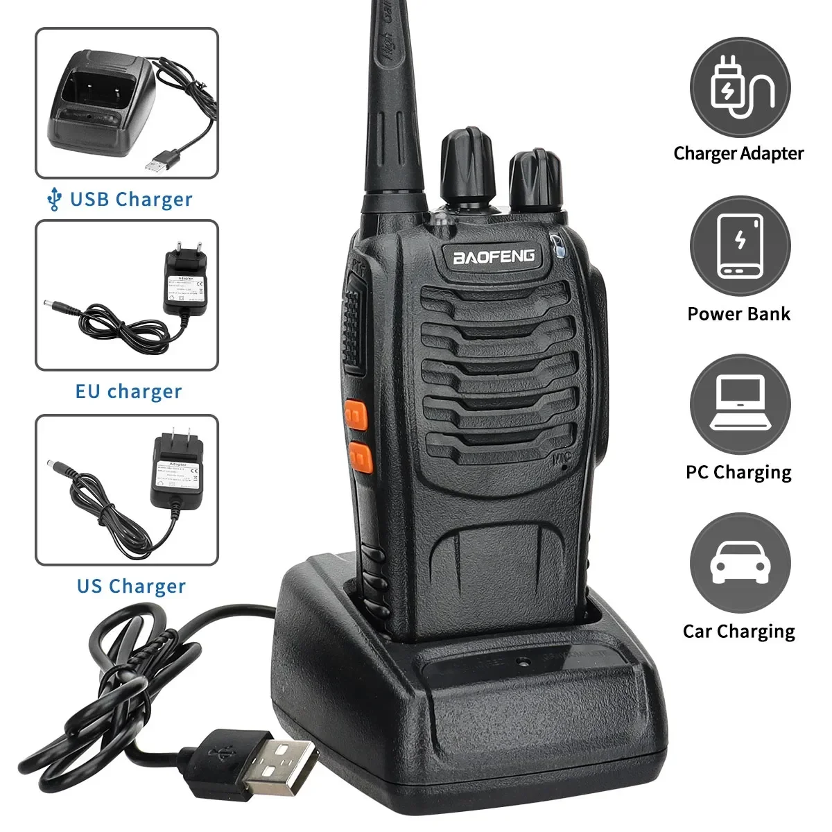 2 sztuk Baofeng BF-888S Walkie Talkie UHF 400-470MHz 888s 100km2 daleki zasięg dwukierunkowe radio szynos Transceiver USB do polowania