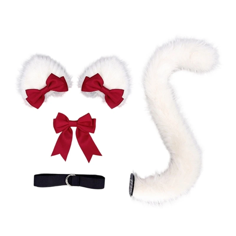 Furry Kitten Ears Halloween Animal Ears Tail Bowtie Catgirl Costume Accessories for Women Halloween Masquerade Role Play