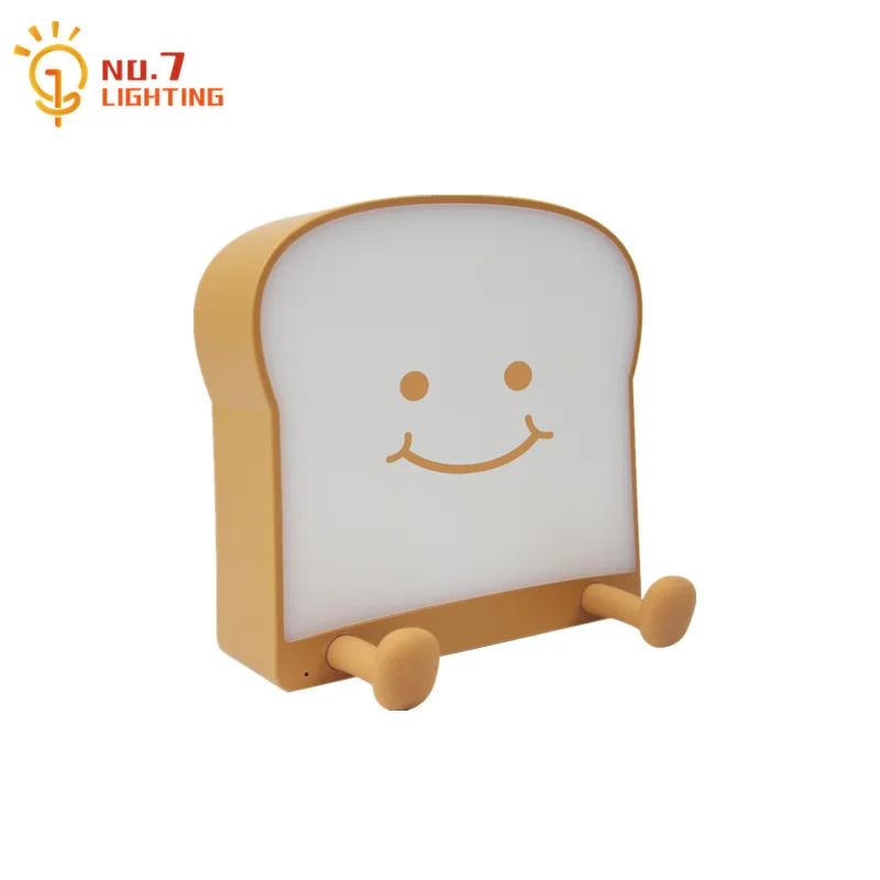 Lovely Cute Toast Night Light with Patting Switch LED As Gift USB Charging Kitchen Restaurant Girls/Boys Room Bedside Study Cafe