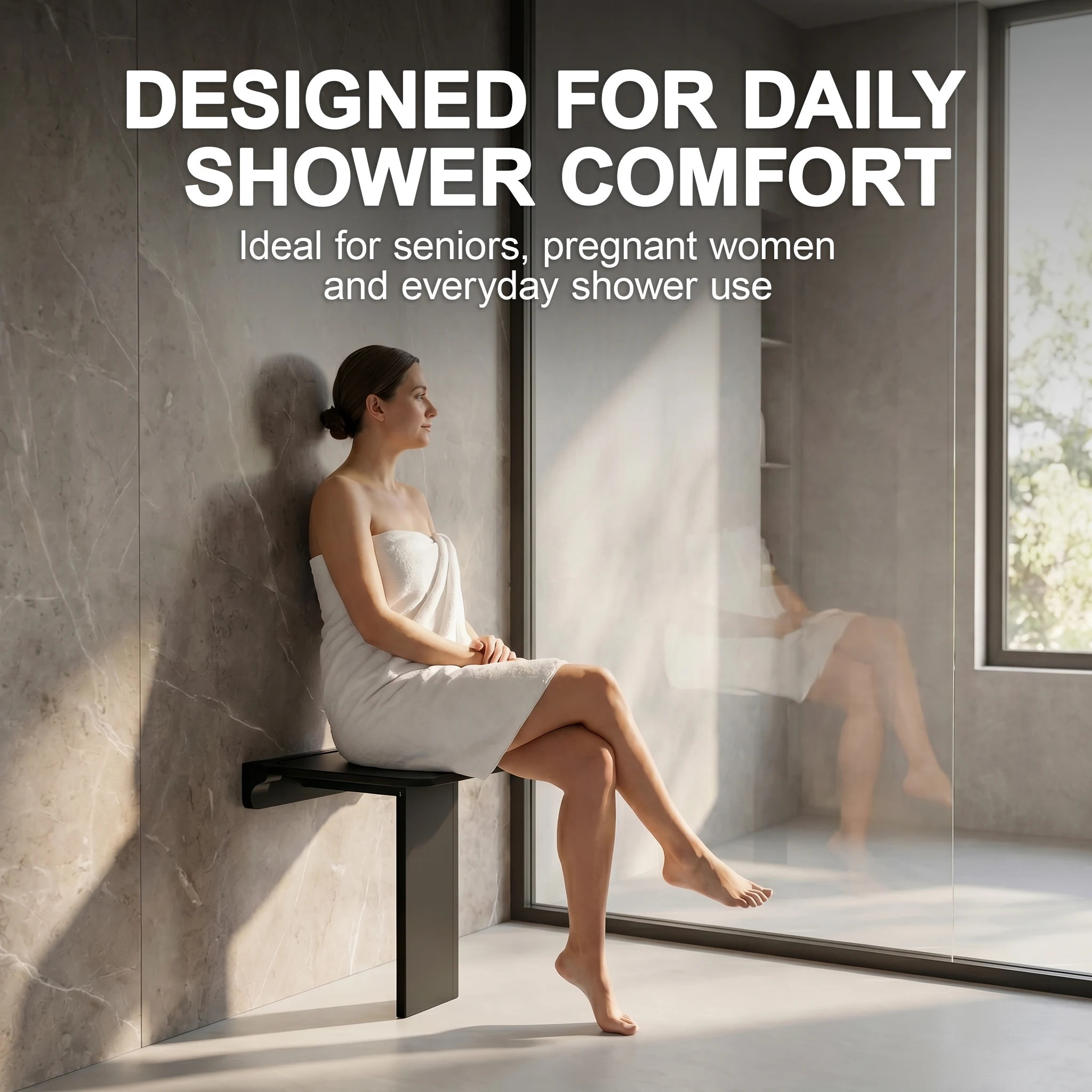 Custom New Arrival Wall Mounted Foldable Shower Seat With Support Leg 440LBS Heavy Duty Bathroom Safety Bench