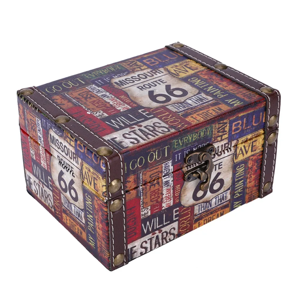 Elegant Wooden Storage Box Leather Rectangle Route 66 Storage Box Trinket Box Home Office
