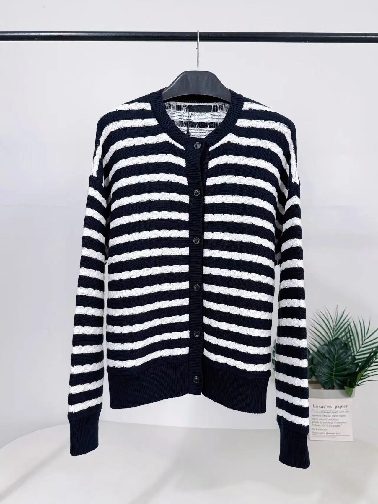 

Модный женский укороченный кардиган из хлопка в морскую полоску с длинными рукавами и круглым вырезом, вязаный, класса люкс