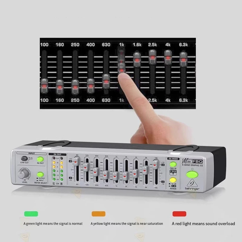 معادل EQ للرسومات مكون من 9 قطع مضاد للعواء وتعديل التردد العالي والمتوسط والمنخفض، وفلتر منخفض القطع، وشاشة LED