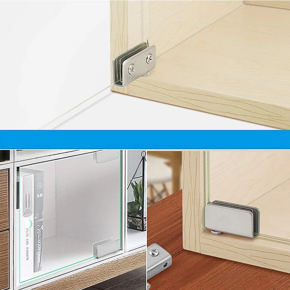 Sem perfuração dobradiças de porta de vidro dobradiças de porta de vidro prata 4 pçs armário pivô dobradiça clipe braçadeira para portas novo