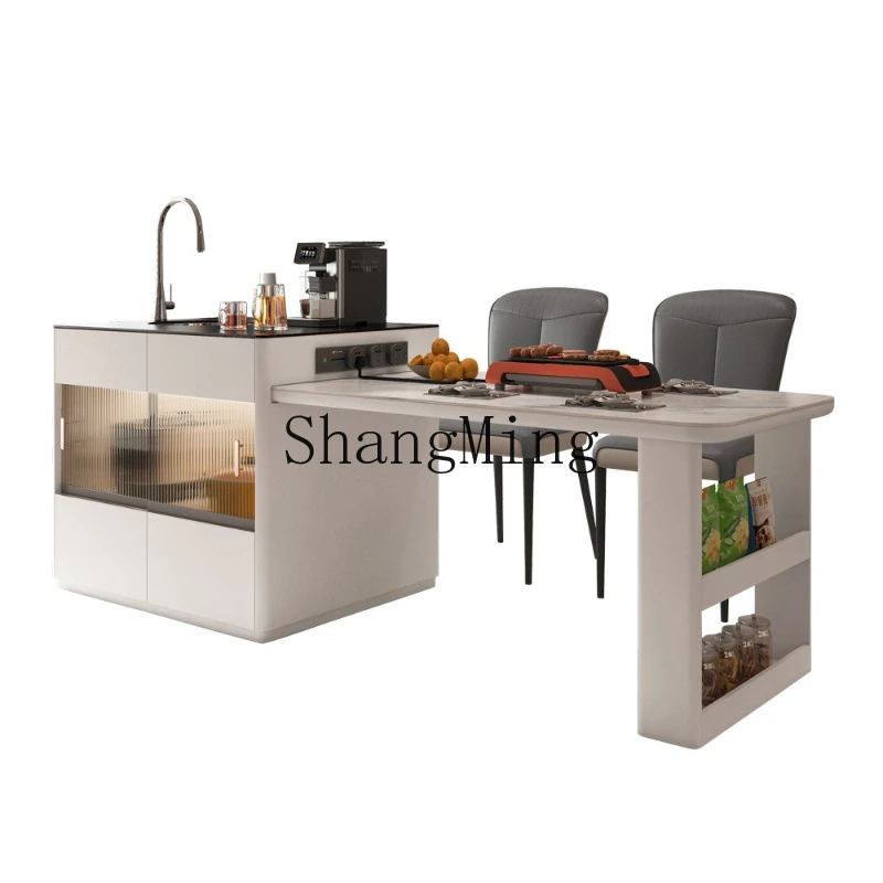 

ZYY slate solid wood island dining table with integrated sink storage minimalist telescopic island bar