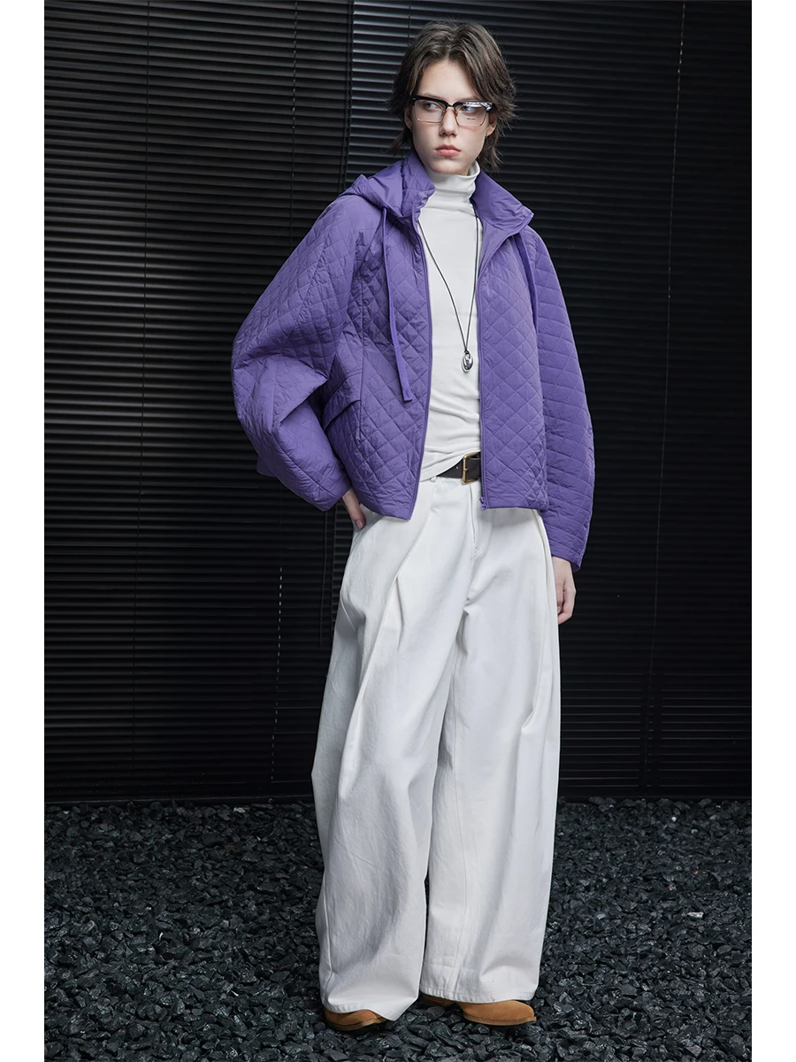 

Фиолетовый шерстяной хлопковый джем с капюшоном, женский свободный ленивый костюм, уникальная супер красивая уличная одежда, прямая трубка, длинная молния све