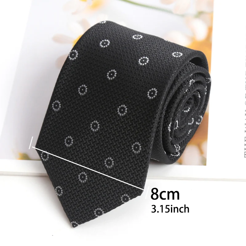 Dasi Pria Hitam Fashion 8CM Jacquard Tenun Motif Garis Titik untuk Hadiah Pria, Dasi Pengantin, Bisnis, Pesta Pernikahan, Aksesoris