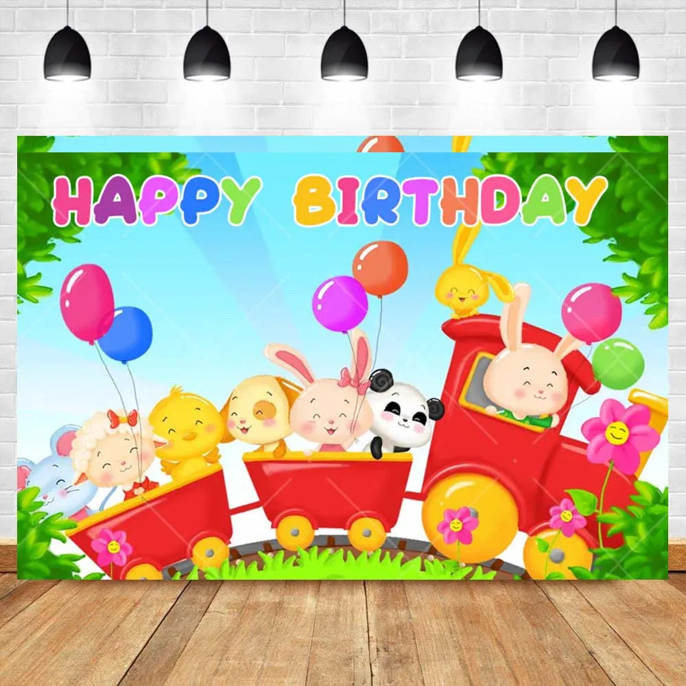 Nursery Rhyme Animation Photography Background Customized  Train Monde Des Titounis Panda Kids's Birthday Baby Shower Photo Prop