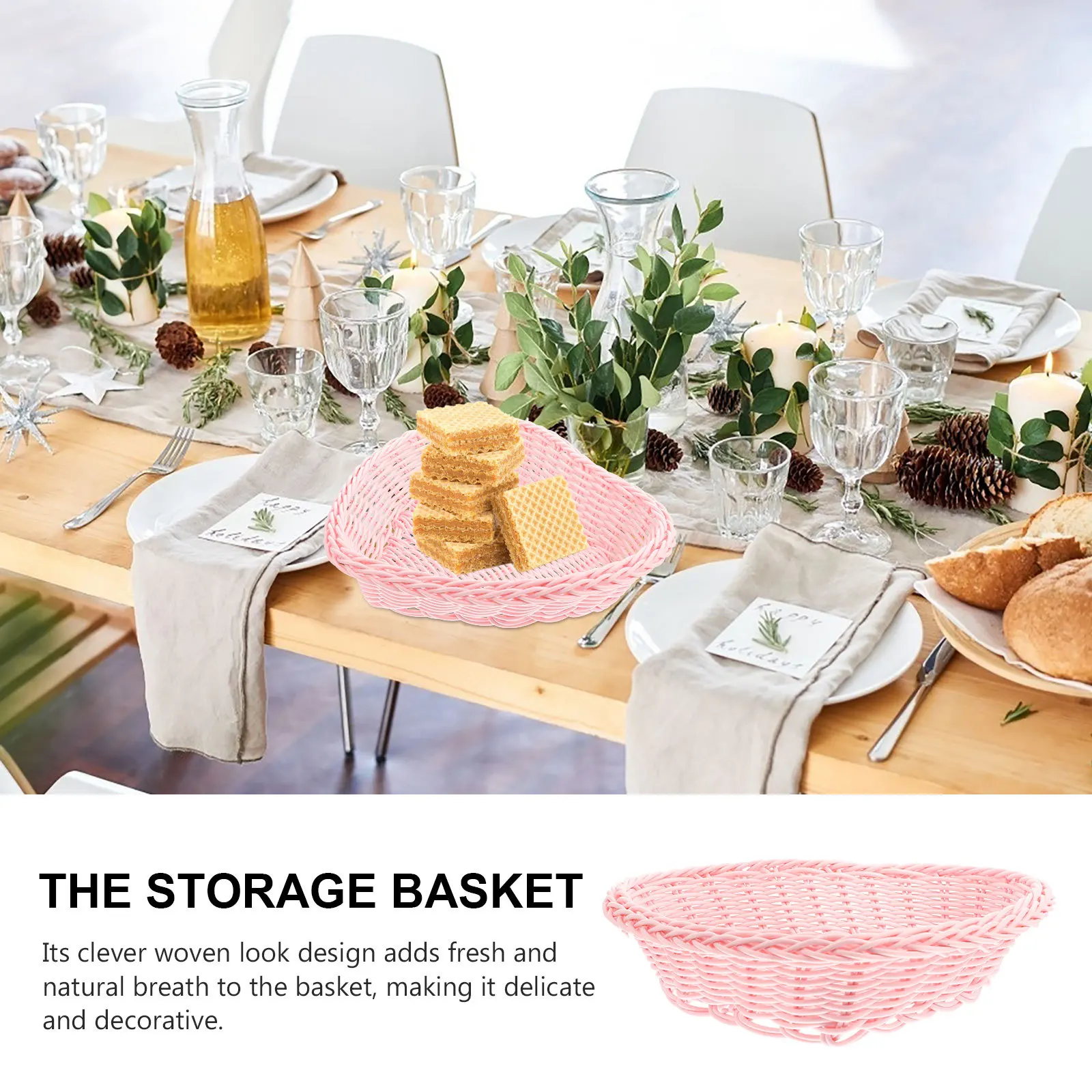 

Heart Shape Storage Basket Lightweight Woven Plastic Snack Holder For Fruit Bread Candy Dessert Display Multi-Functional