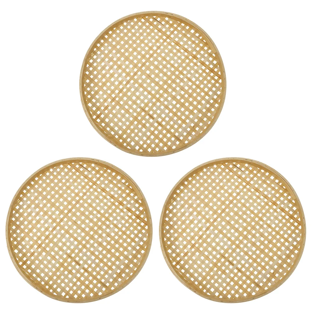 

3 Pcs Bamboo Sieve Practical Chinese Traditional Basket Woven Colander Weaving Fruit Baskets