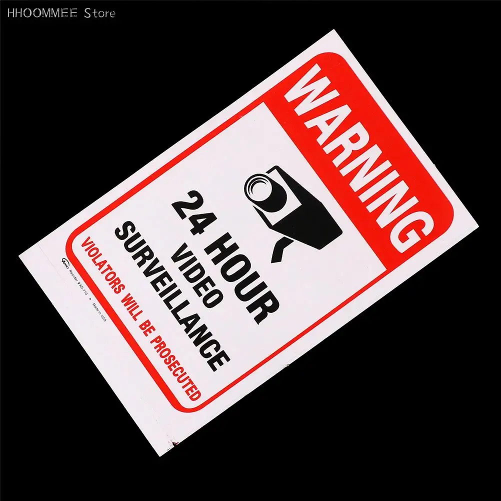 5 Sheets Wall Sticker 24H Video Camera System Warning Sign Wall Decal Surveillance Monitor Decal Public Area Security