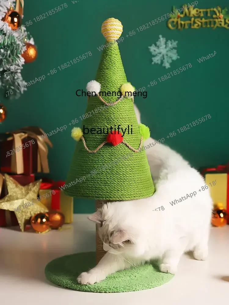 cn8350 LHY yj Christmas Tree Cat Scratch Board Chamfer Embroidered Scratching Post Hemp Rope No Dandruff Pet Grinding Claw Toy