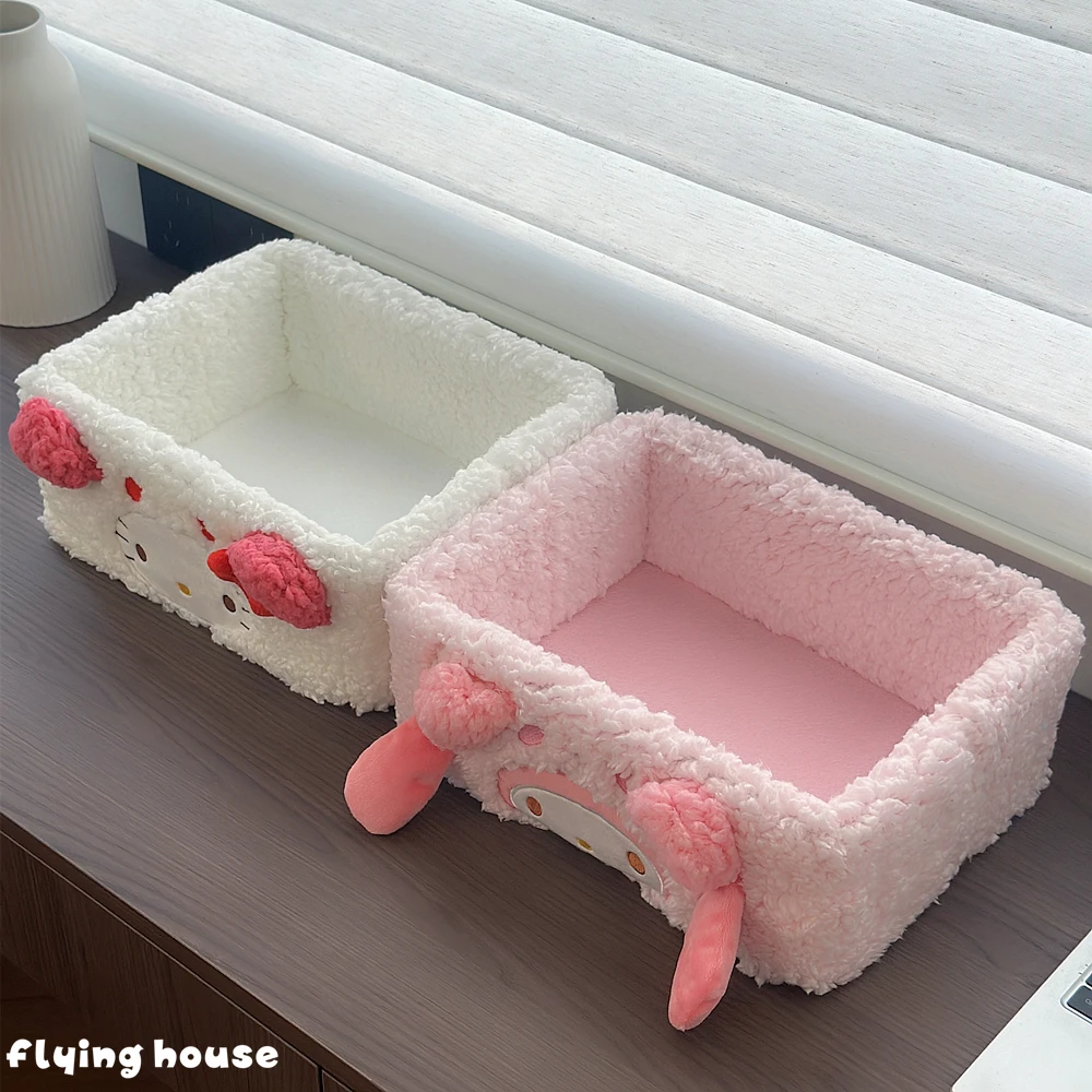 Sanrio Hello Kitty plush storage box Pochacco My Melody Kuromi office desktop clutter sorting box student stationery storage box