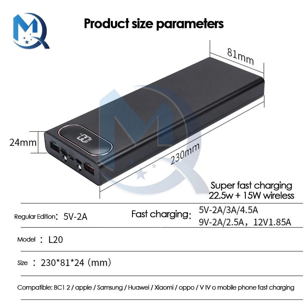 Dual USB 10*18650 Power Bank Case Mobile Phone Fast Charger Storage DIY Shell Digital Display 18650 Battery Holder Charging Box