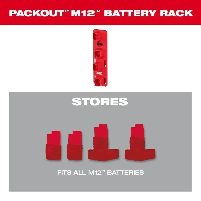 ミルウォーキーペイサーm12バッテリーラック、クランプタイプ、バッテリー収納機能、最大4個収納™ミルウォーキー-ツールバッテリー、48-22-8338