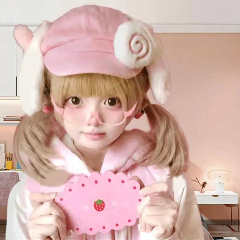 U4LE Berretto con Orecchie Pelose con Fascino Coniglio Cappello da Pittore Cappello da Cabbie Britannico per Autunno Inverno